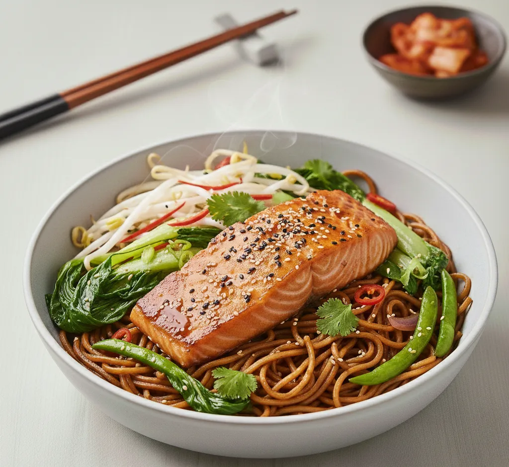 salmon teriyaki soba