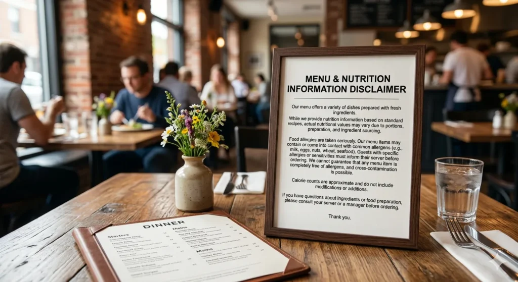 Menu and Nutrition Information Disclaimer
