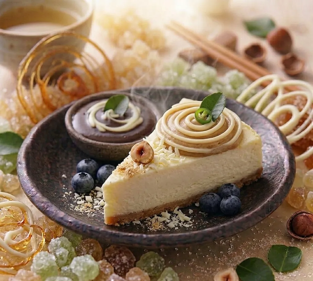 white chocolate + ginger cheesecake