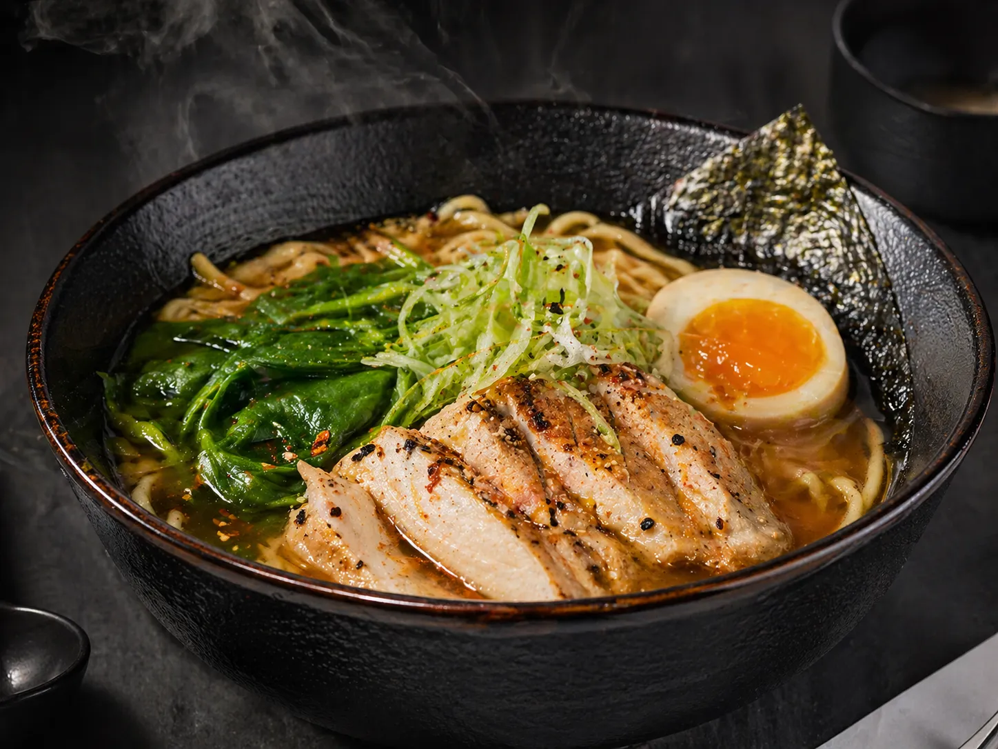 wagamama chicken ramen noodle soup with broth and vegetables