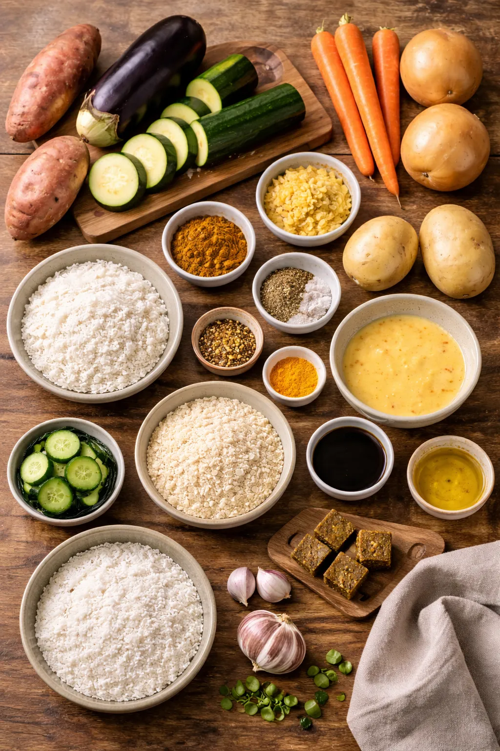 Yasai katsu curry ingredients flat lay 2