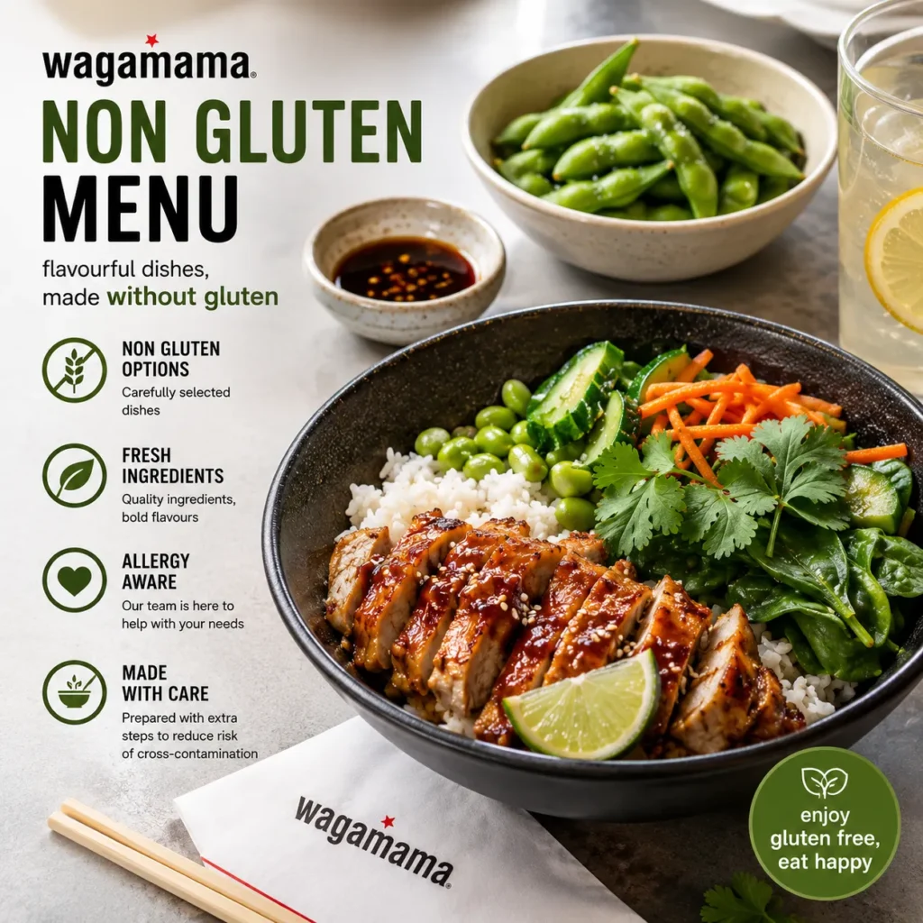 Best Wagamama gluten free menu UK 2026 with healthy rice bowls, fresh vegetables, and non gluten dining choices.