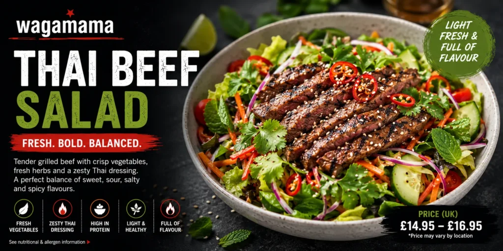 Wagamama Thai Beef Salad with grilled beef fresh vegetables and Thai dressing
