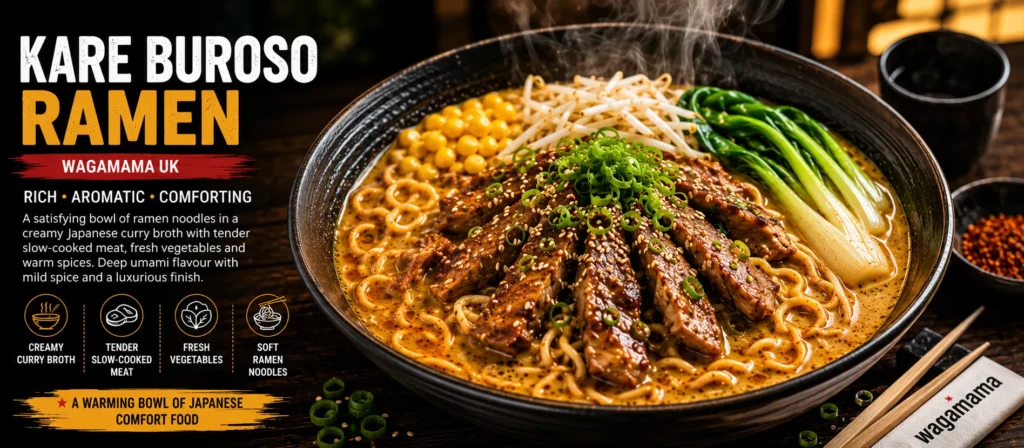Wagamama Kare Buroso Ramen served with creamy Japanese curry broth and tender beef